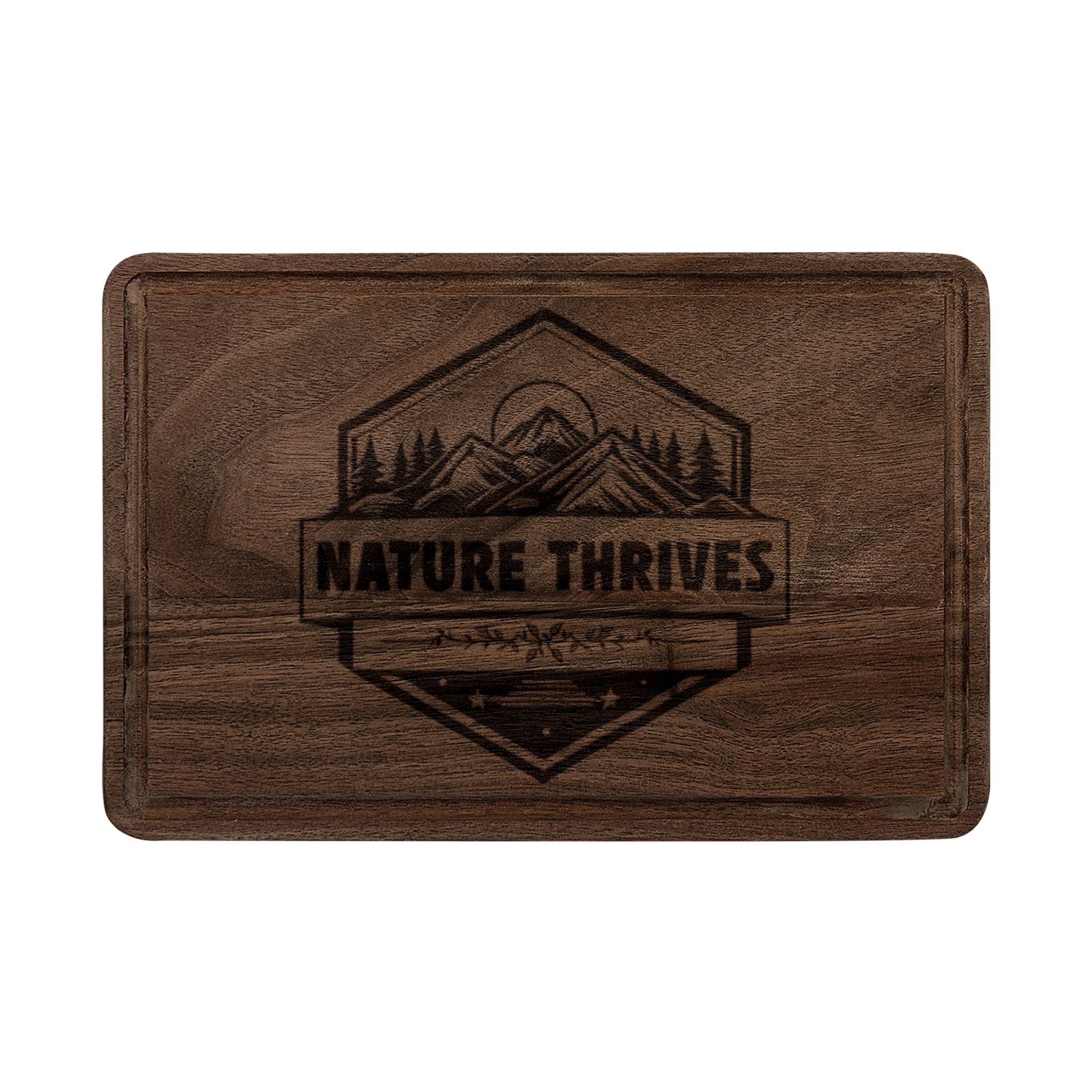 Engraved 'Nature Thrives' Wooden Cutting Board — Rustic Mountain Kitchen Gift