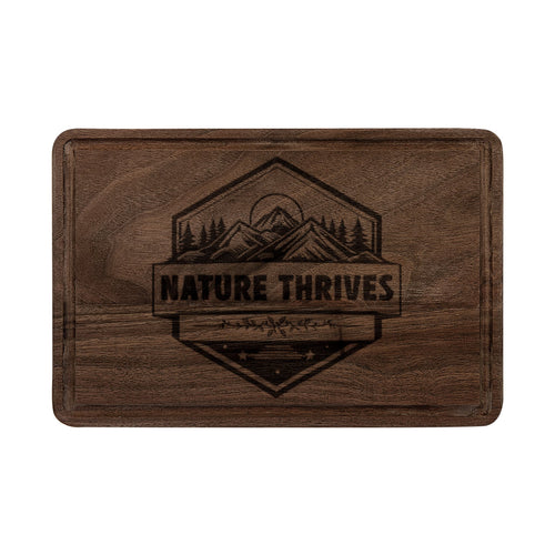 Engraved 'Nature Thrives' Wooden Cutting Board — Rustic Mountain Kitchen Gift